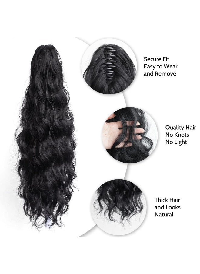 كيلا وصلة شعر ذيل حصان مموجة، وصلة ذيل حصان بمشبك، طول 22 بوصة، ذيل حصان صناعي بمظهر طبيعي، مناسبة للنساء ذوات البشرة السمراء، مثالية للحفلات والاستخدام اليومي، وزن 6 أونصات، لون أسود داكن. - Image 4